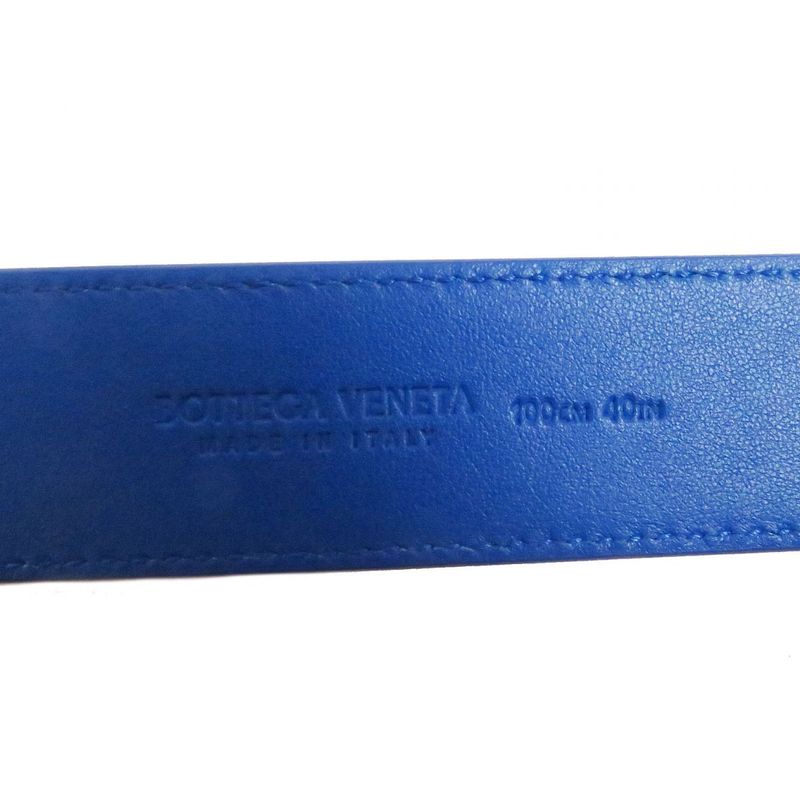 Bottega Veneta Intrecciato Embossed Silver Pin Buckle Leather Belt Blue 100/40
