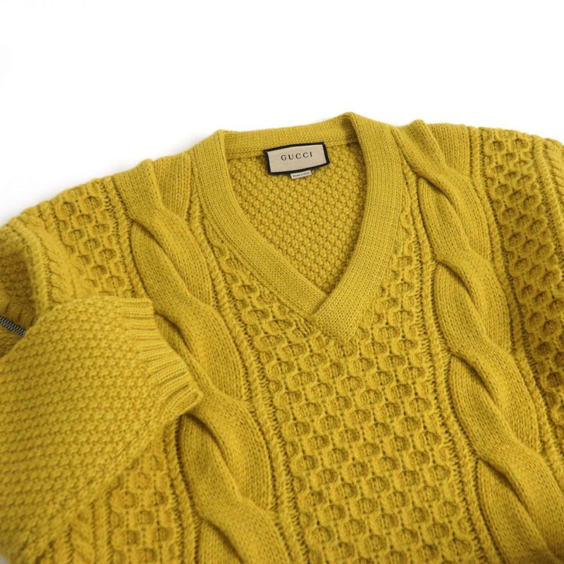 21AW Gucci 673684 Detachable Sleeves V-neck Wool 2-way Long-sleeved Cable Knit