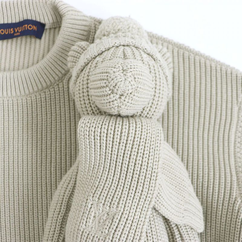 21SS Louis Vuitton 1a8p40 Stitched Teddy Cotton Pullover Long Sleeve Crewneck