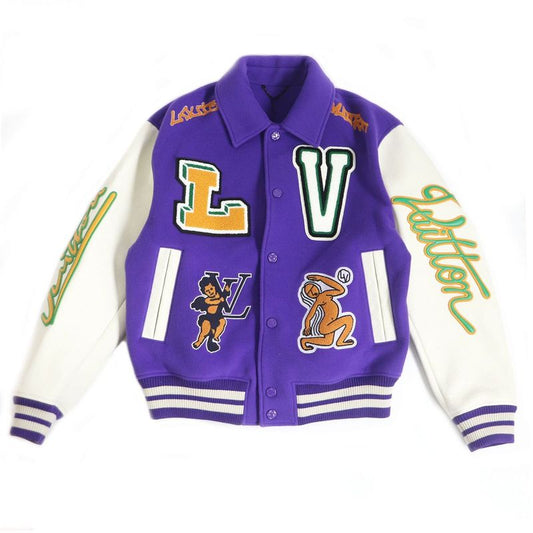 22AW Louis Vuitton 1aahh3 Multi-patch Mixed Patches Sleeve Leather Varsity
