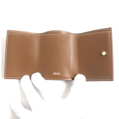 DIOR Om 2esbc110 CD Diamond Leather Trifold Wallet/compact Wallet Brown