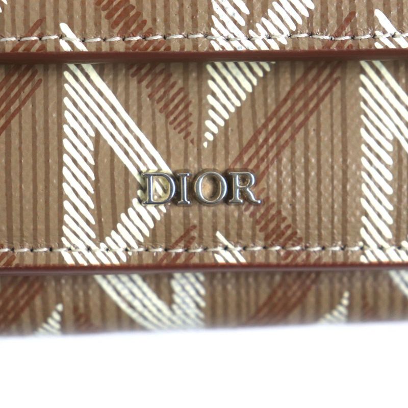 DIOR Om 2esbc110 CD Diamond Leather Trifold Wallet/compact Wallet Brown