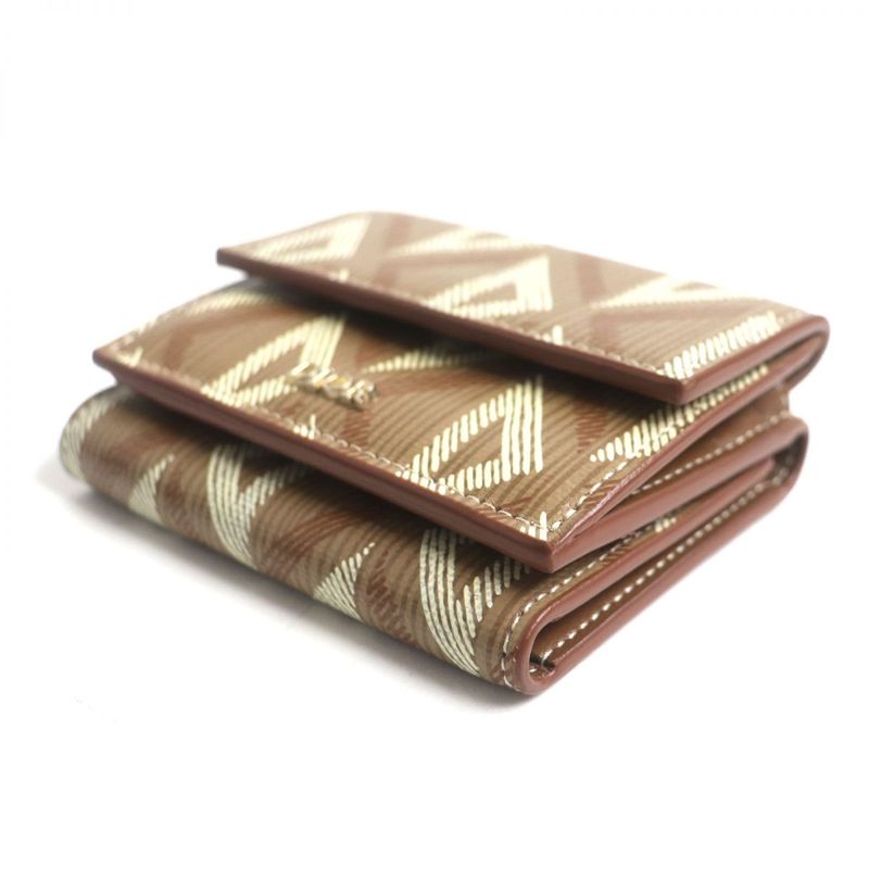 DIOR Om 2esbc110 CD Diamond Leather Trifold Wallet/compact Wallet Brown