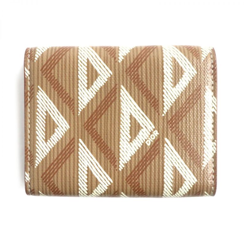 DIOR Om 2esbc110 CD Diamond Leather Trifold Wallet/compact Wallet Brown