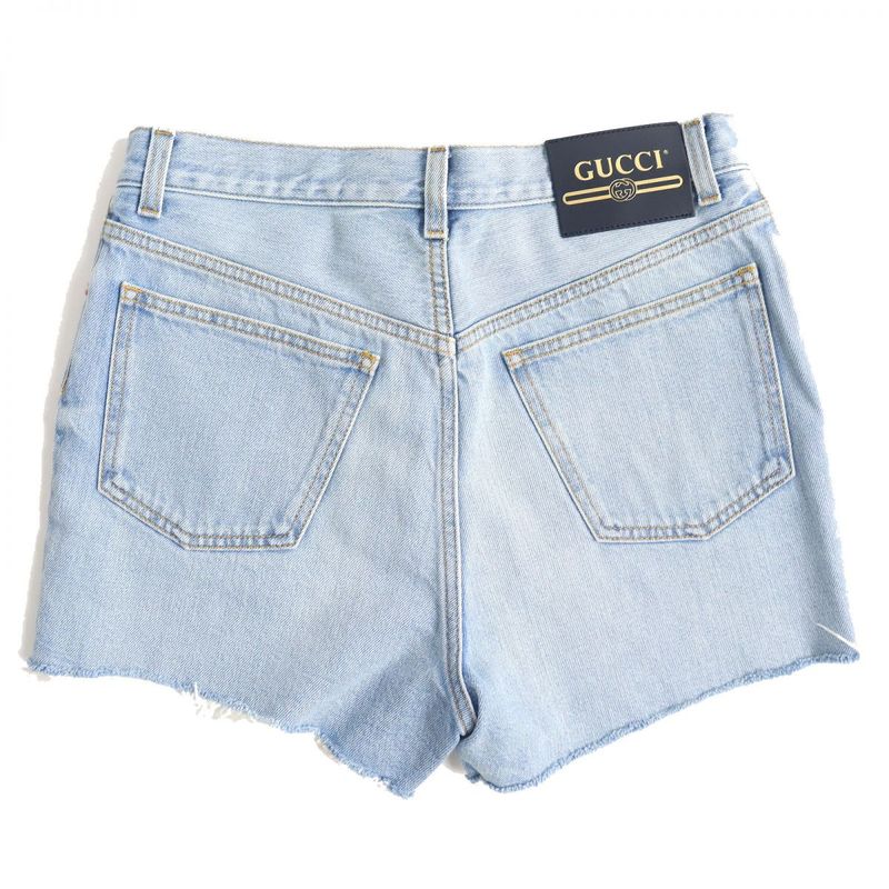 Gucci X The North Face 21SS 640399 Leather Washed Denim Shorts With Logo Patch