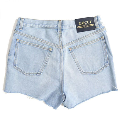 Gucci X The North Face 21SS 640399 Leather Washed Denim Shorts With Logo Patch