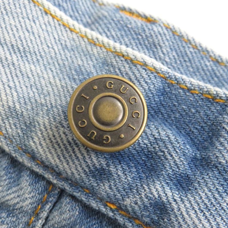 Gucci X The North Face 21SS 640399 Leather Washed Denim Shorts With Logo Patch