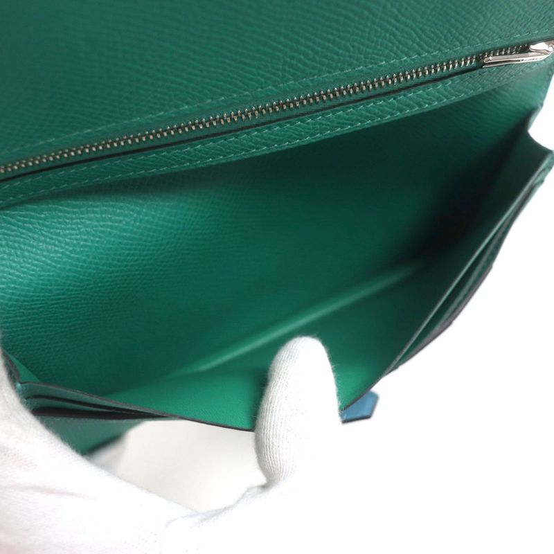  Hermes Bearn Souffle Vaux Epson Leather Bifold Long Wallet Celeste X Veil