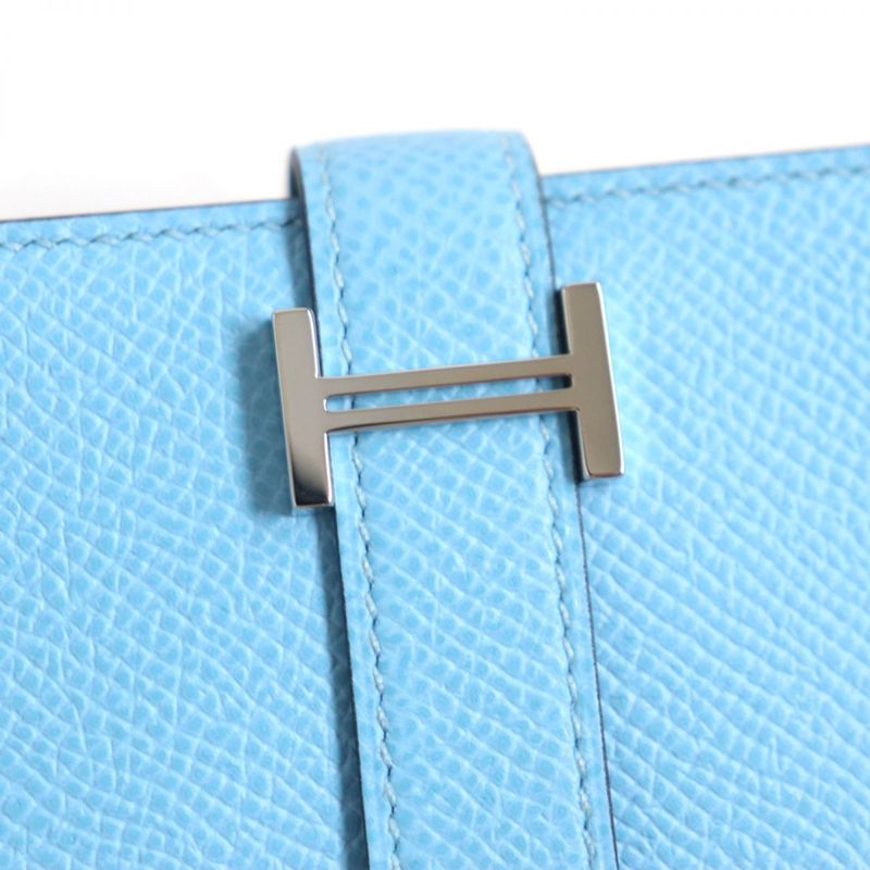  Hermes Bearn Souffle Vaux Epson Leather Bifold Long Wallet Celeste X Veil