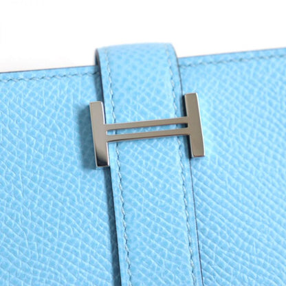  Hermes Bearn Souffle Vaux Epson Leather Bifold Long Wallet Celeste X Veil