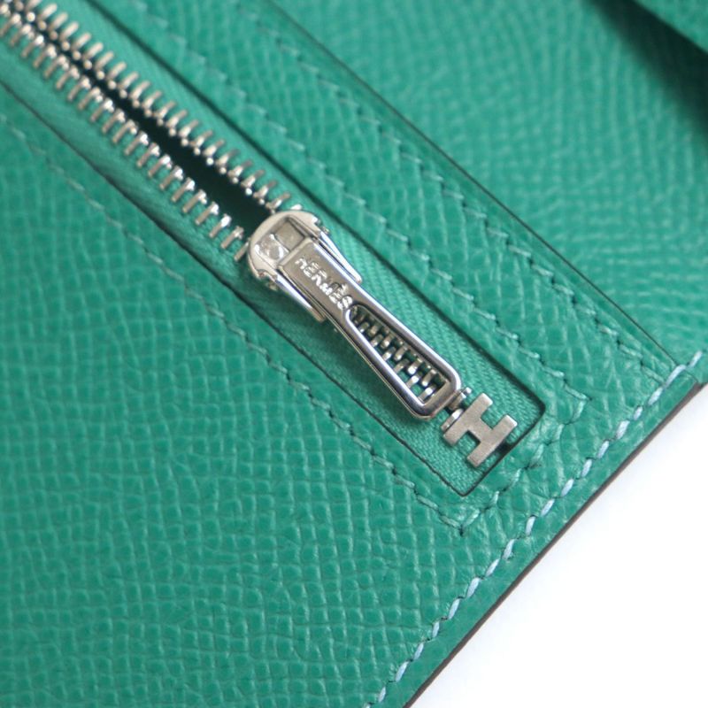  Hermes Bearn Souffle Vaux Epson Leather Bifold Long Wallet Celeste X Veil
