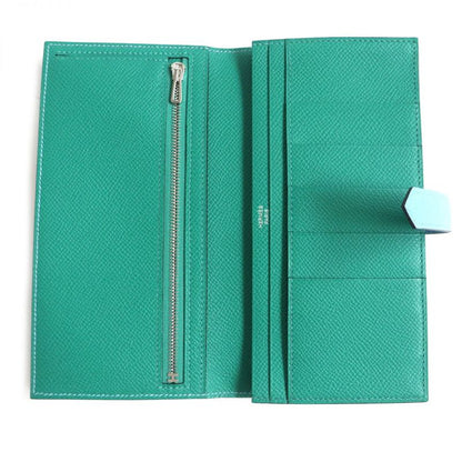  Hermes Bearn Souffle Vaux Epson Leather Bifold Long Wallet Celeste X Veil