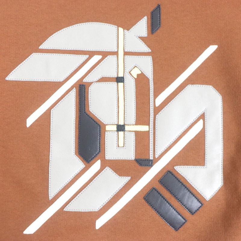 23ss Hermes Chevaux En Symmetry Leather Patch Sweatshirt Brown M Men's Made In