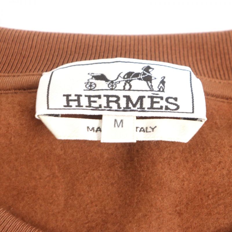23ss Hermes Chevaux En Symmetry Leather Patch Sweatshirt Brown M Men's Made In