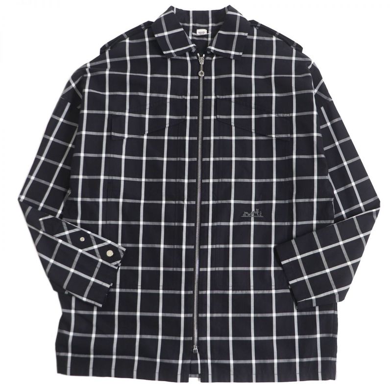 Hermes Window Pen Cuff Serie Buttons Silver Hardware Logo Embroidery Blouson