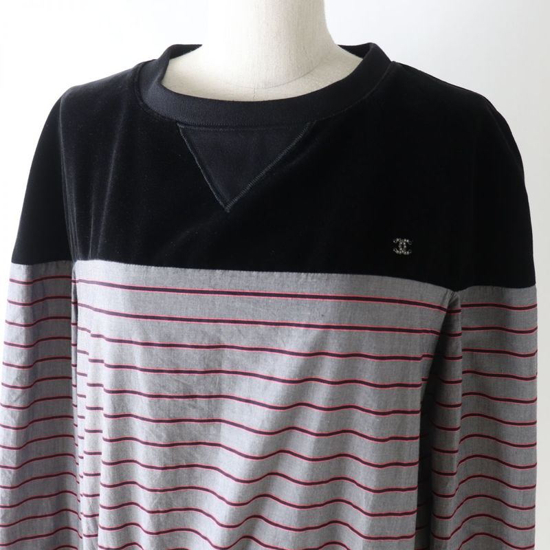 CHANEL 22AW P73405 Coco Mark Velvet Switch Sweatshirt With