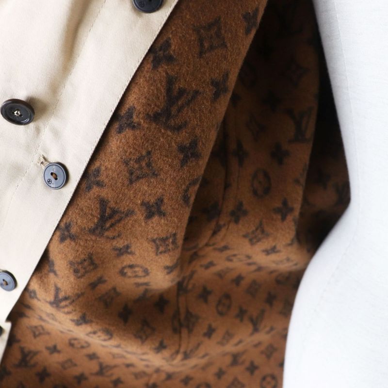 Hermes LV Louis Vuitton Fi0x24tix Monogram Pattern Trench Coat With Wool