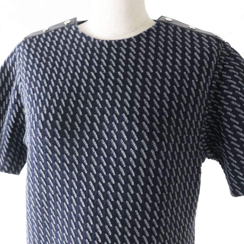 Hermes Serie Button Lamb Leather Use Short Sleeve Knit