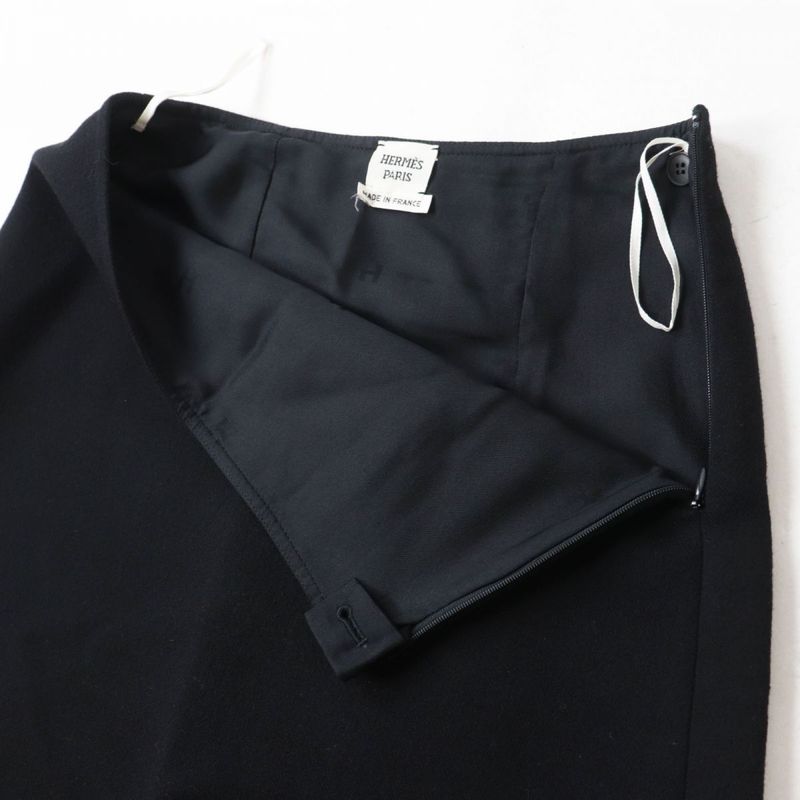 Hermes Women's Wool Knee-length A-line/trapezoid Skirt Black None Size