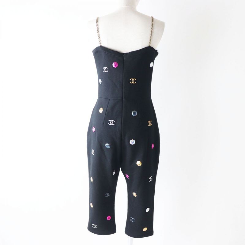Hermes Runway Worn CHANEL 21AW P71491 Women's Coco Mark Rhinestone Jumpsuit