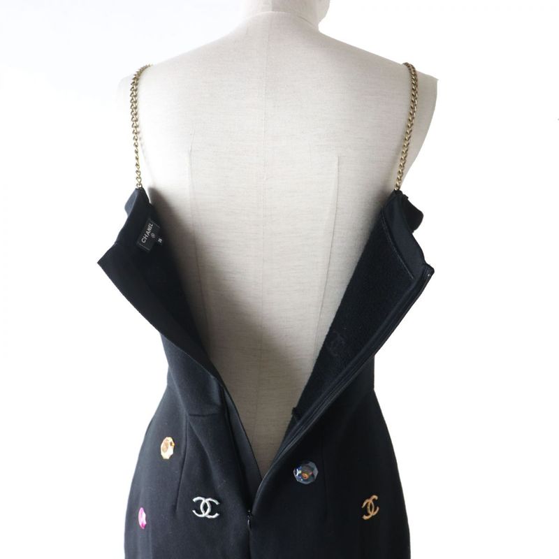 Hermes Runway Worn CHANEL 21AW P71491 Women's Coco Mark Rhinestone Jumpsuit