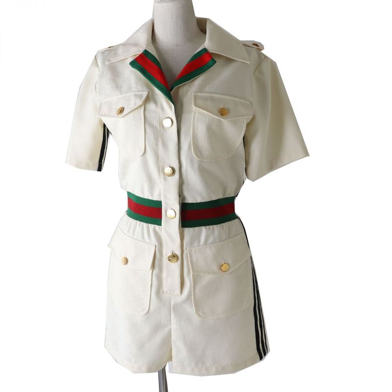 Hermes 22SS Gucci Adidas Collaboration 703000 Women's Short Jumpsuit White