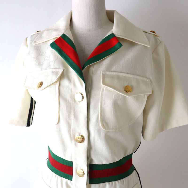 Hermes 22SS Gucci Adidas Collaboration 703000 Women's Short Jumpsuit White