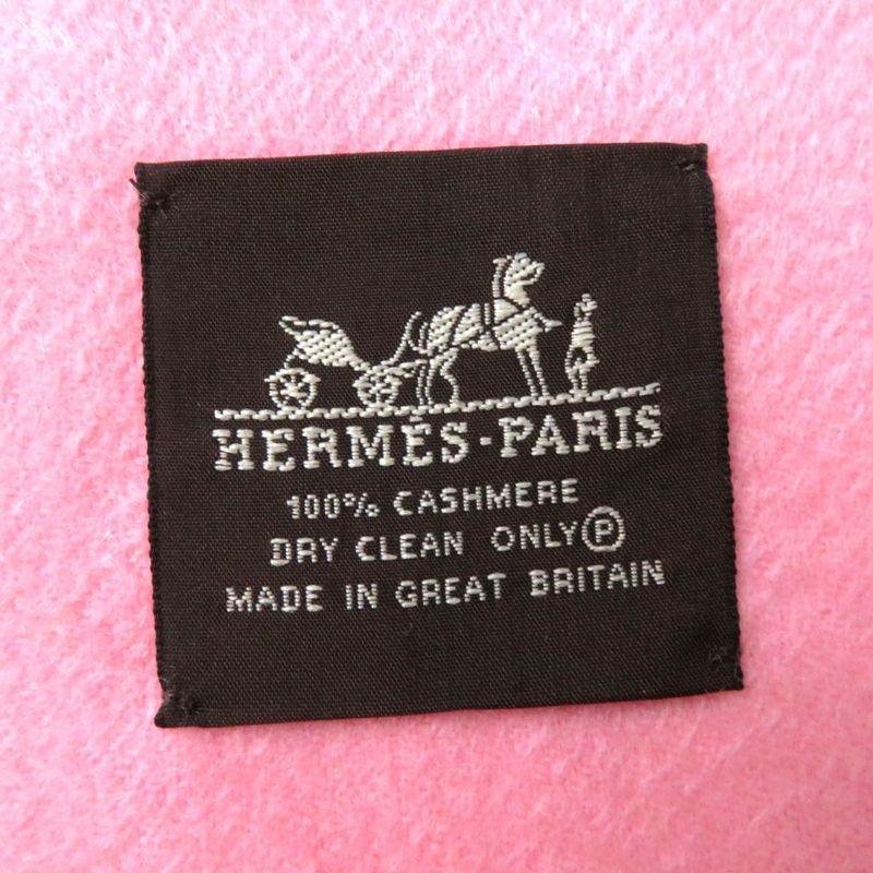 Hermes Women's Cashmere 100% Logo Embroidery Large Scarf/shawl Fringed Baby