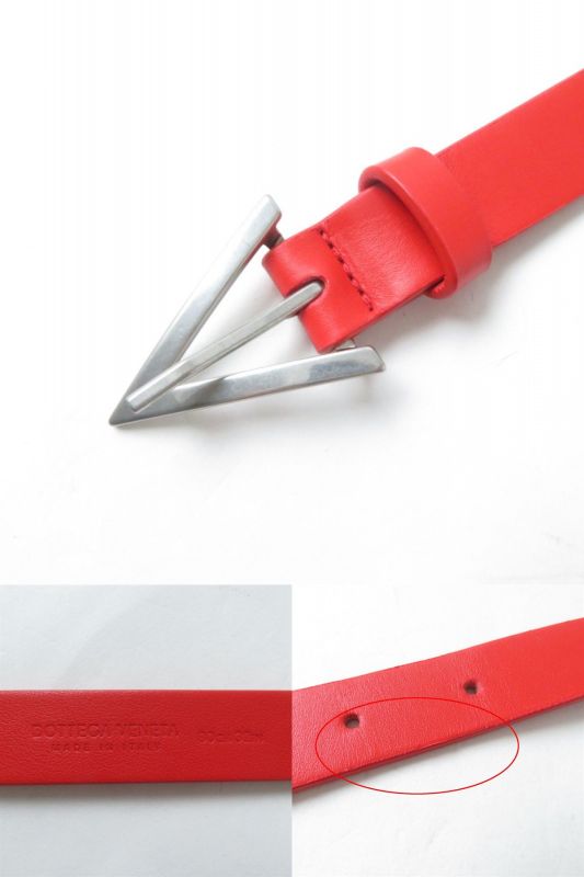 Bottega Veneta 629763 Triangle Buckle Leather Belt Ladies Red 80/32 Made In