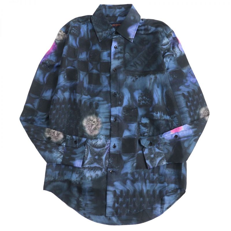 Louis Vuitton 1a8xbx LV Salt Print All-over 100% Silk Long-sleeved Shirt Navy