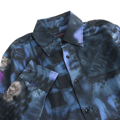 Louis Vuitton 1a8xbx LV Salt Print All-over 100% Silk Long-sleeved Shirt Navy