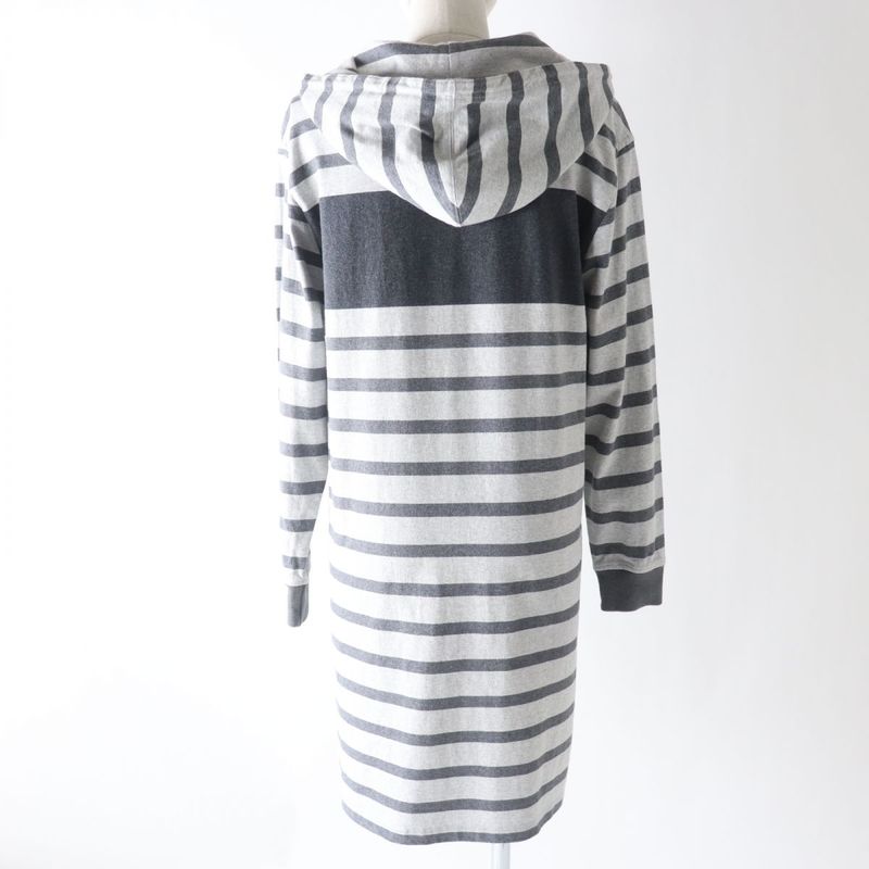 Hermes 2021 Mariniere Hooded Striped Sweatdress Women's Gray 34 Made In
