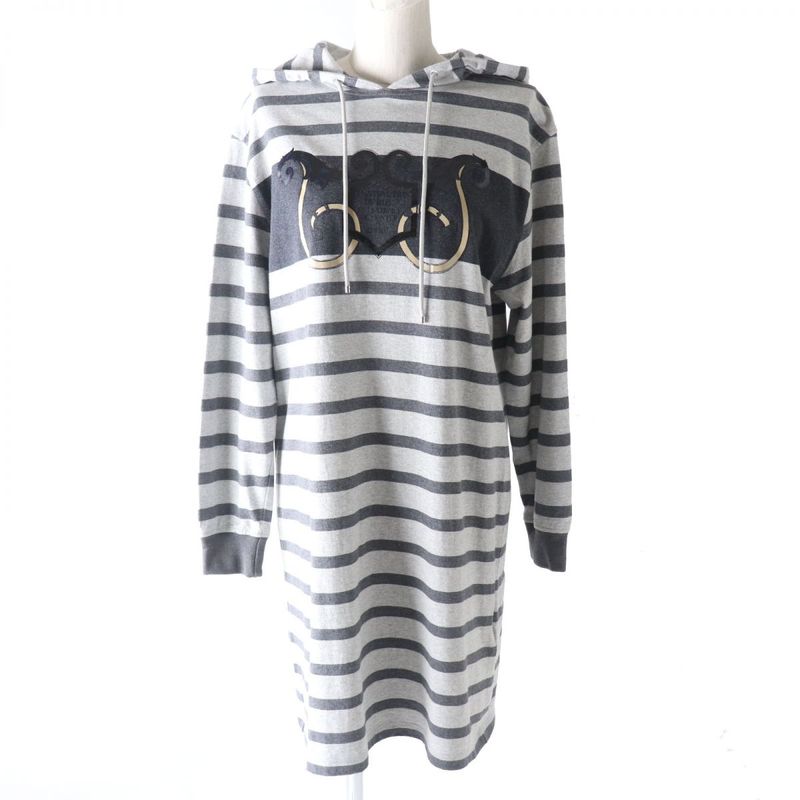 Hermes 2021 Mariniere Hooded Striped Sweatdress Women's Gray 34 Made In