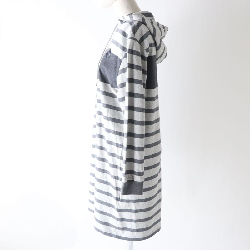 Hermes 2021 Mariniere Hooded Striped Sweatdress Women's Gray 34 Made In