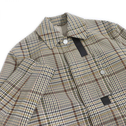 Hermes Brown Wool Stainless Steel Collar Coat With Checkered Pattern Serie