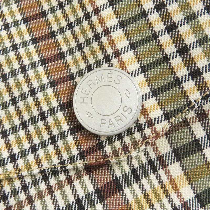 Hermes Brown Wool Stainless Steel Collar Coat With Checkered Pattern Serie
