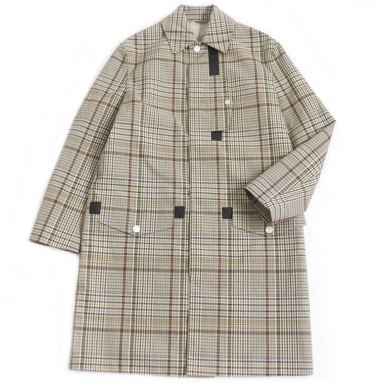 Hermes Brown Wool Stainless Steel Collar Coat With Checkered Pattern Serie