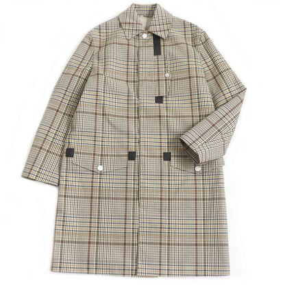 Hermes Brown Wool Stainless Steel Collar Coat With Checkered Pattern Serie