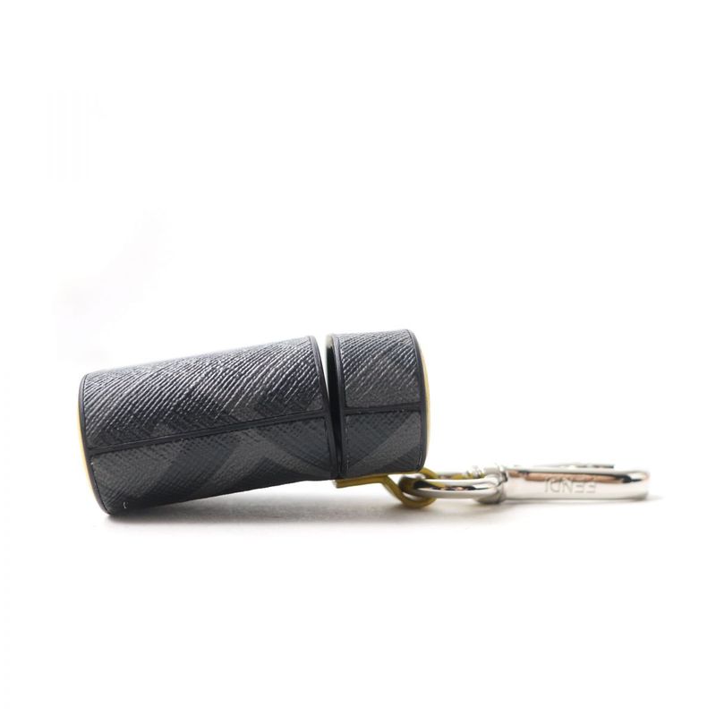 Fendi 7ar987 Zucca Allover Pattern Leather Airpods Case/earphone Case Black And