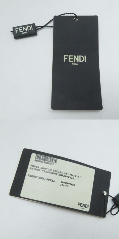 Fendi 7ar987 Zucca Allover Pattern Leather Airpods Case/earphone Case Black And