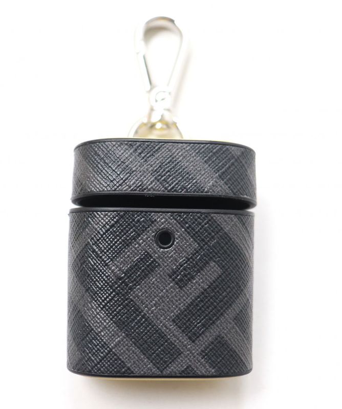 Fendi 7ar987 Zucca Allover Pattern Leather Airpods Case/earphone Case Black And