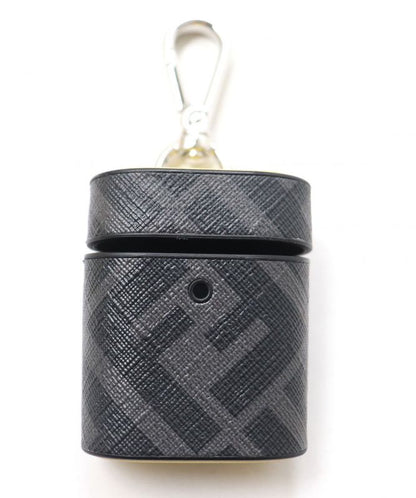 Fendi 7ar987 Zucca Allover Pattern Leather Airpods Case/earphone Case Black And