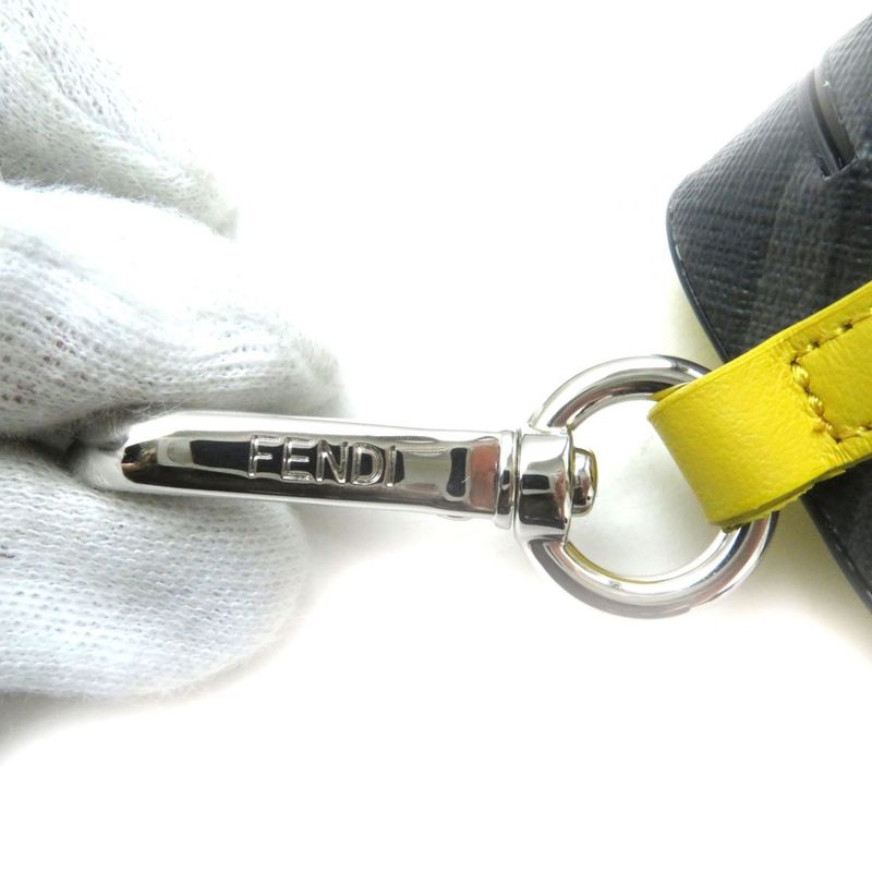 Fendi 7ar987 Zucca Allover Pattern Leather Airpods Case/earphone Case Black And