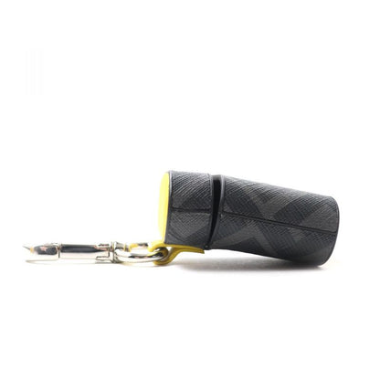 Fendi 7ar987 Zucca Allover Pattern Leather Airpods Case/earphone Case Black And