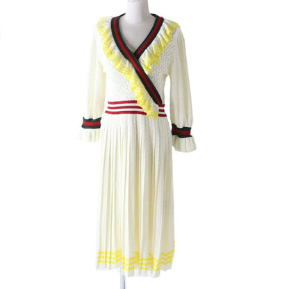 Hermes 22SS Gucci X Adidas 693831 Frilled Openwork Cache-coeur Knit Dress