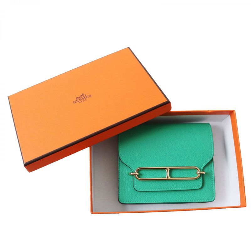 Hermes Lurie Slim Compact Wallet/wallet Evercolor Mint Gold Hardware