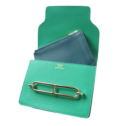 Hermes Lurie Slim Compact Wallet/wallet Evercolor Mint Gold Hardware