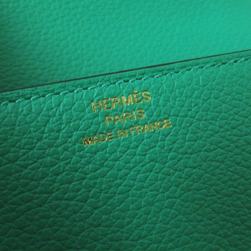 Hermes Lurie Slim Compact Wallet/wallet Evercolor Mint Gold Hardware