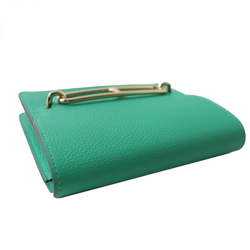 Hermes Lurie Slim Compact Wallet/wallet Evercolor Mint Gold Hardware