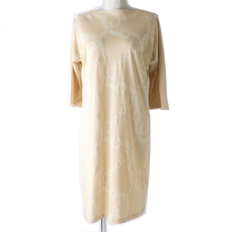 22 Hermes Knit Switch Design Boat Neck 7/4 Length Sleeve Long Dress